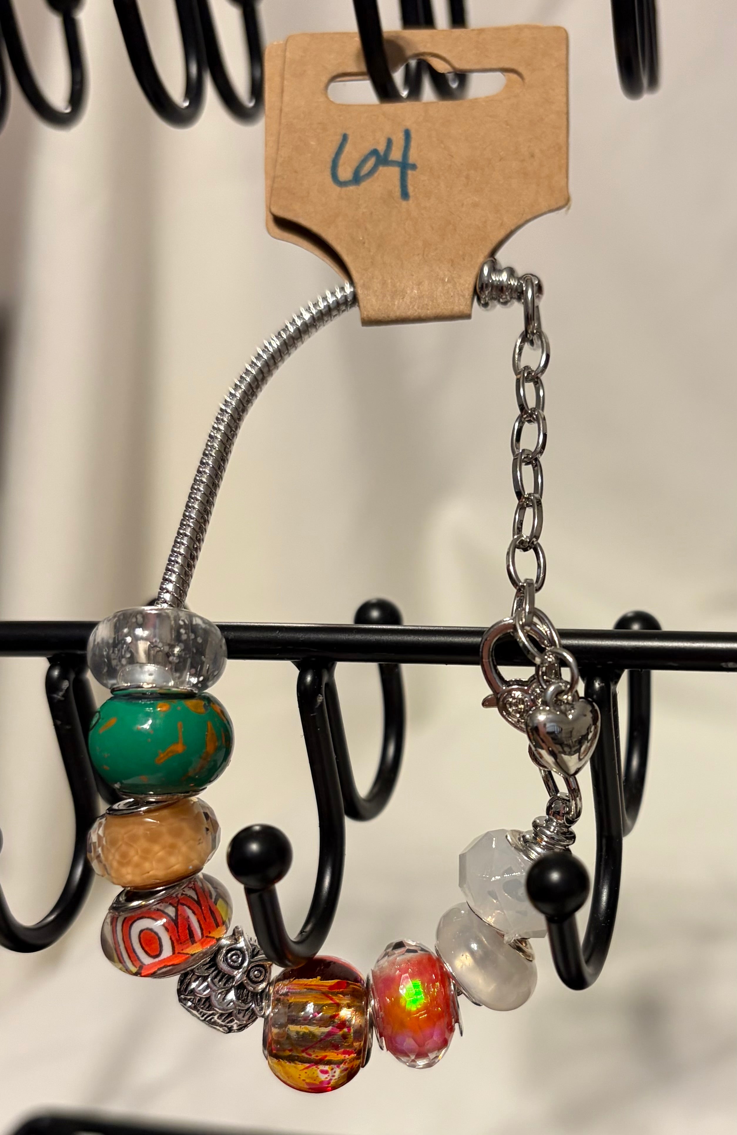 Silver adjustable bracelet owl charm