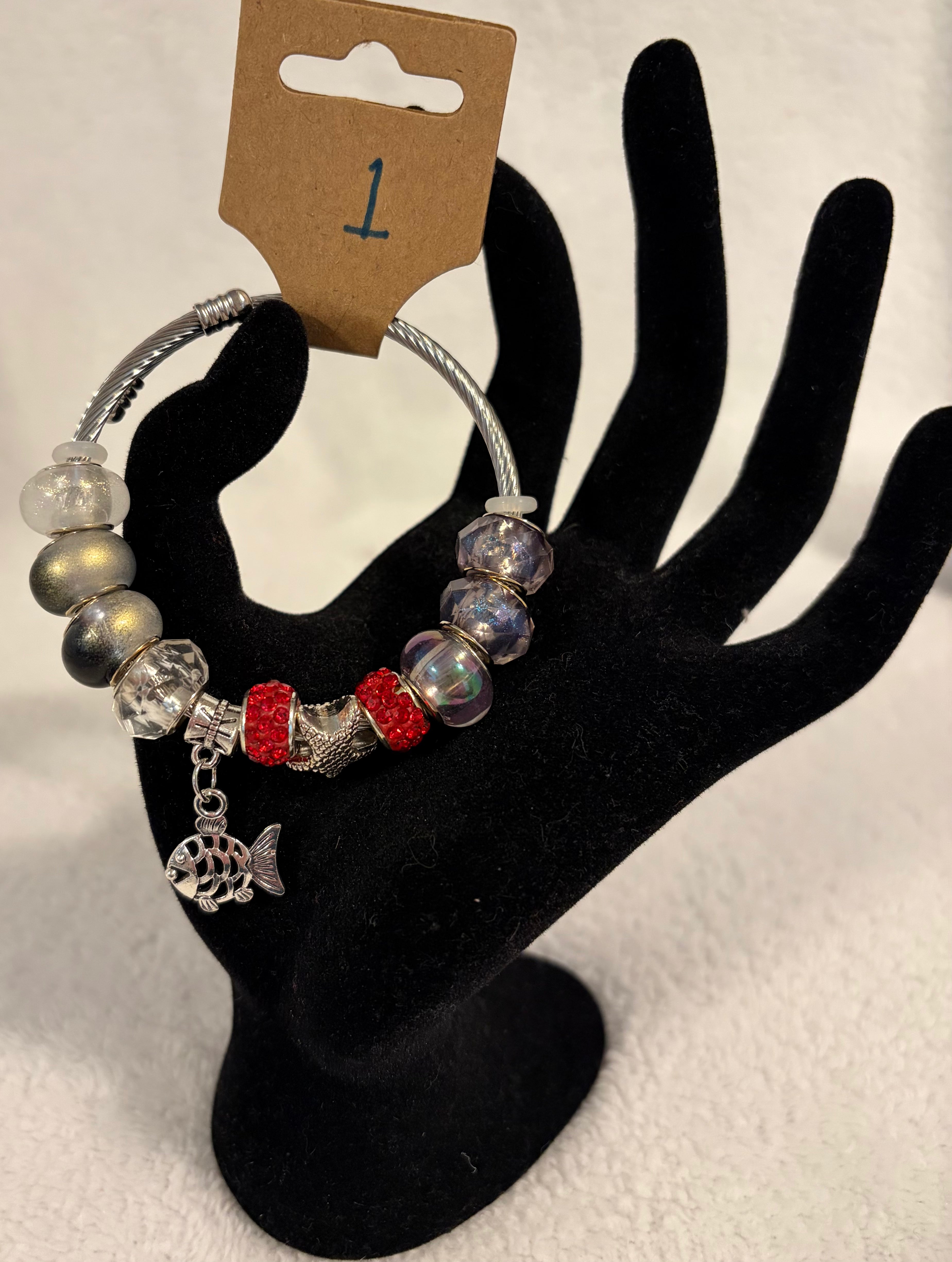 Stainless steel wrap bracelet fish charm