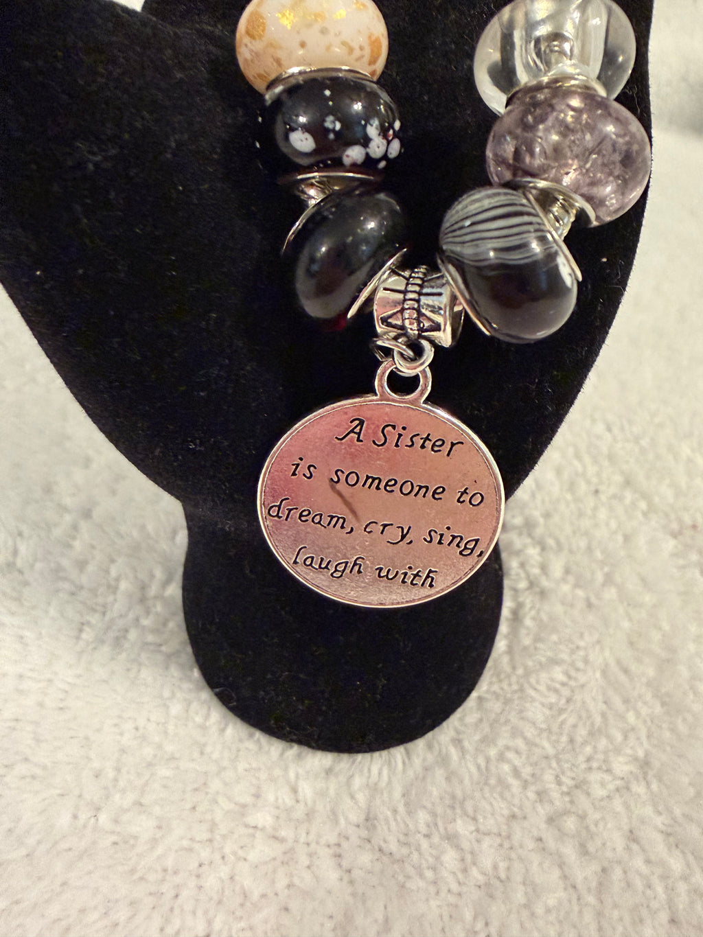 Stainless steel bracelet heart sister charm